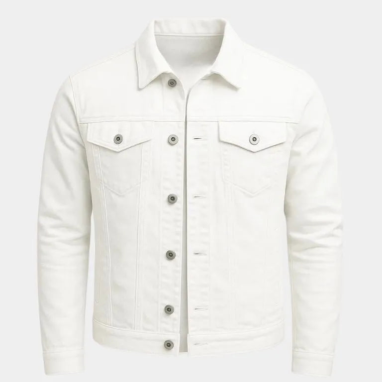 Men's Casual Lightweight Cotton Trucker Jacket White
