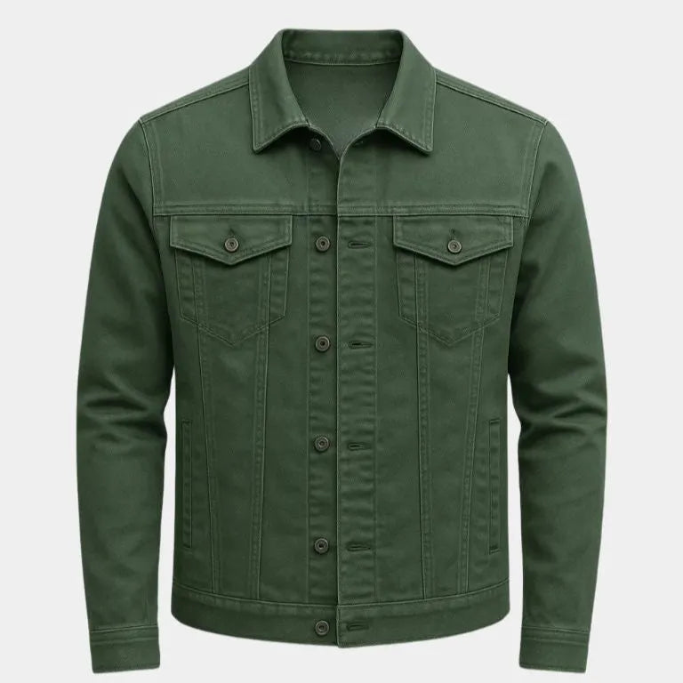 Men's Casual Lightweight Cotton Trucker Jacket Green