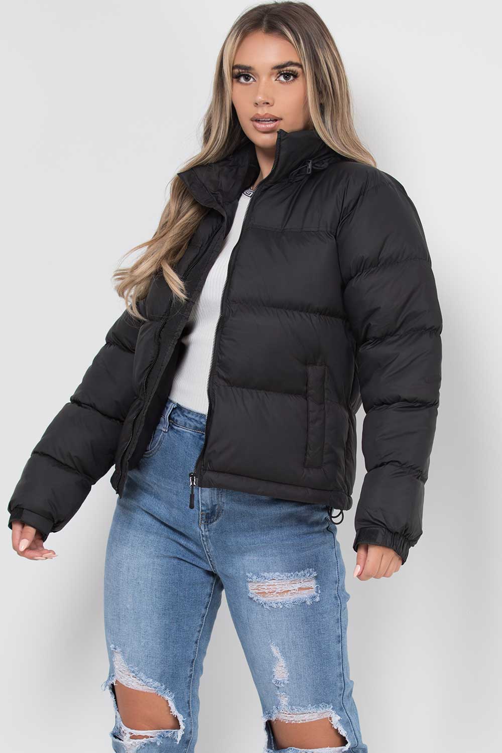 Women's Black Weather-Resistant Puffer Jacket
