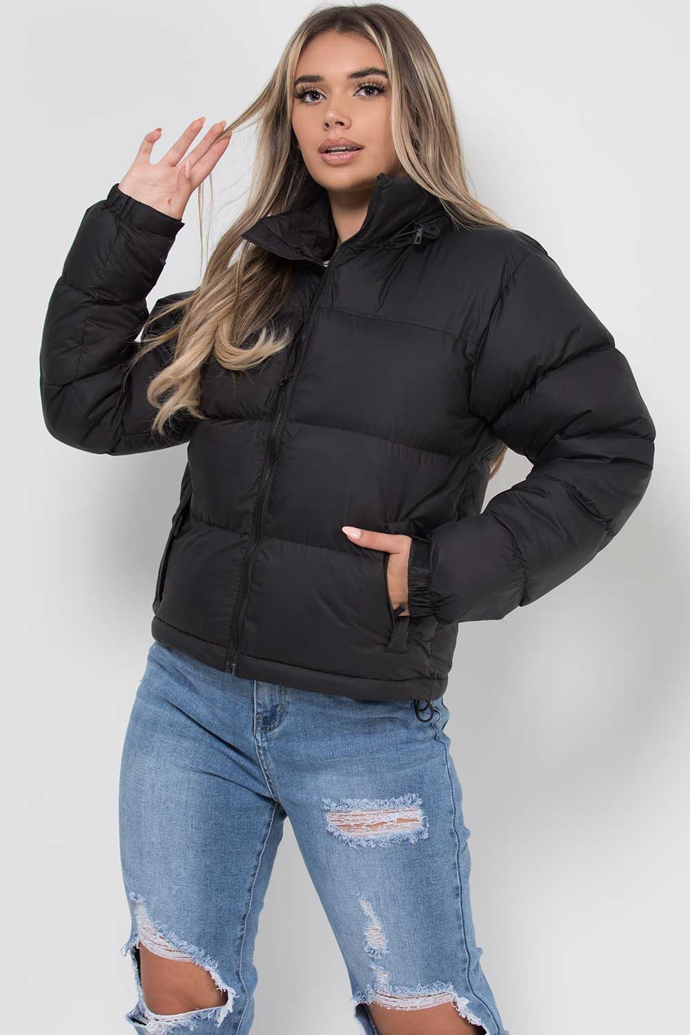 Women's Black Weather-Resistant Puffer Jacket