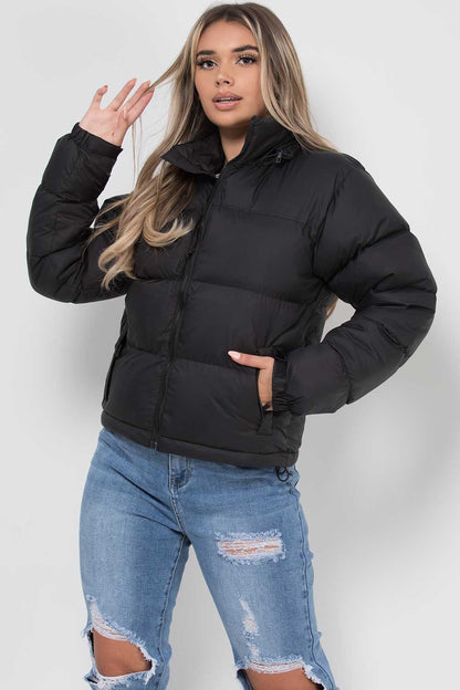 Women's Black Weather-Resistant Puffer Jacket