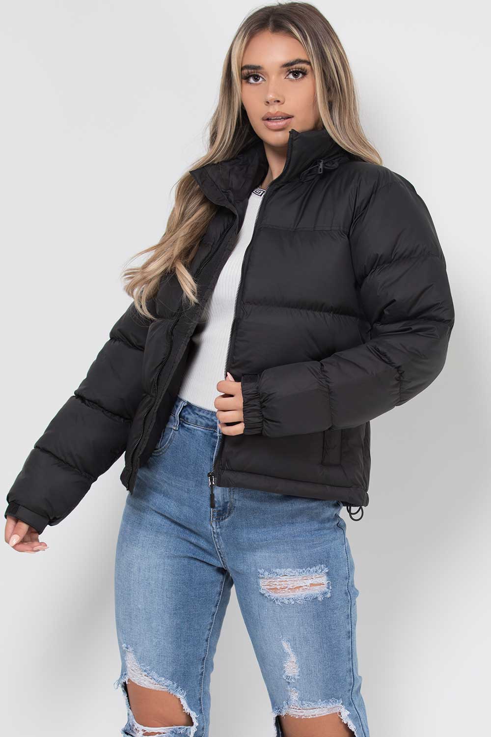 Women's Black Weather-Resistant Puffer Jacket