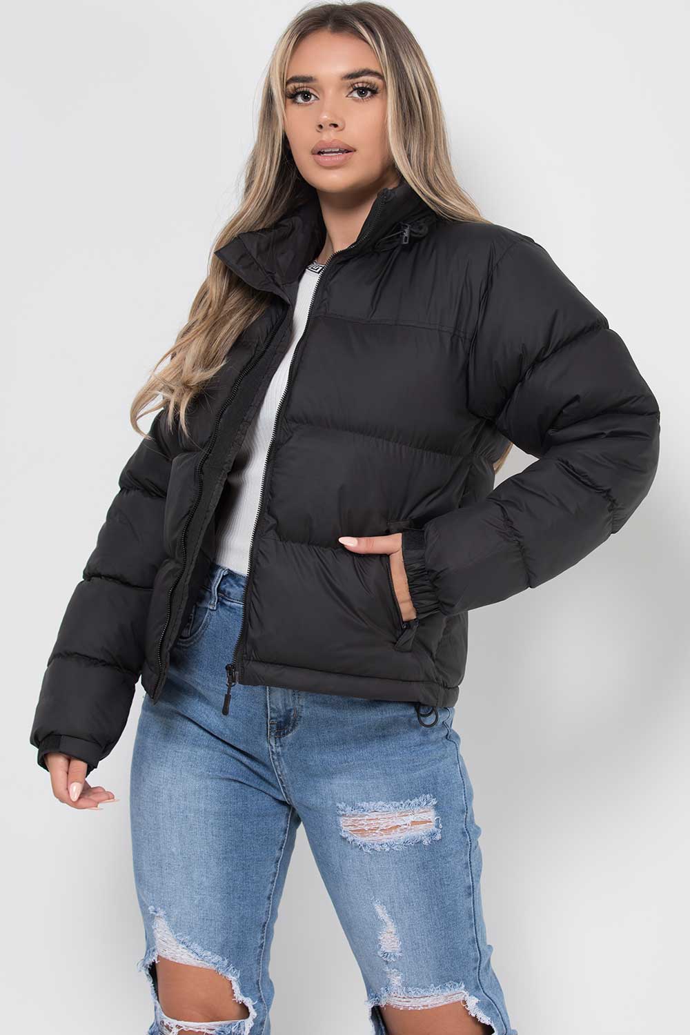 Women's Black Weather-Resistant Puffer Jacket