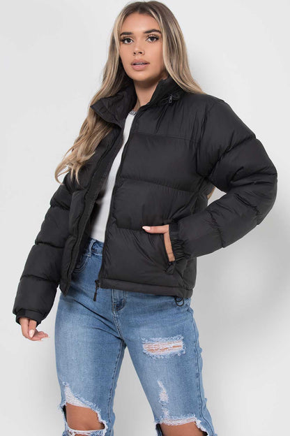 Women's Black Weather-Resistant Puffer Jacket