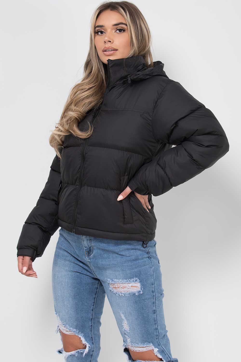 Women's Black Weather-Resistant Puffer Jacket