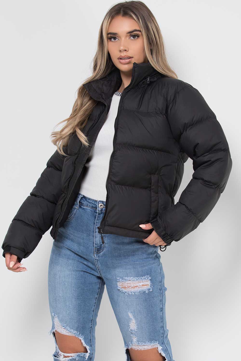 Women's Black Weather-Resistant Puffer Jacket