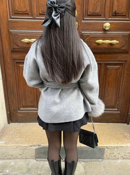 Women's Elegant Belted Faux Fur Cuff Coat