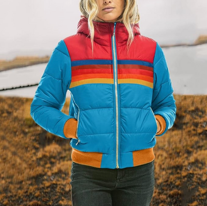 Women's Retro Striped Puffer Jacket Blue