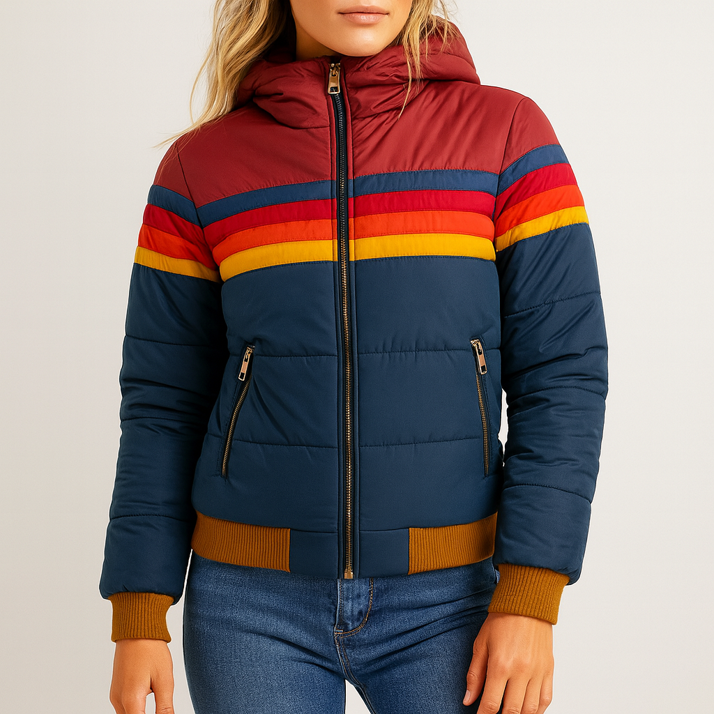 Women's Retro Striped Puffer Jacket Navy