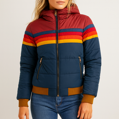 Women's Retro Striped Puffer Jacket Navy