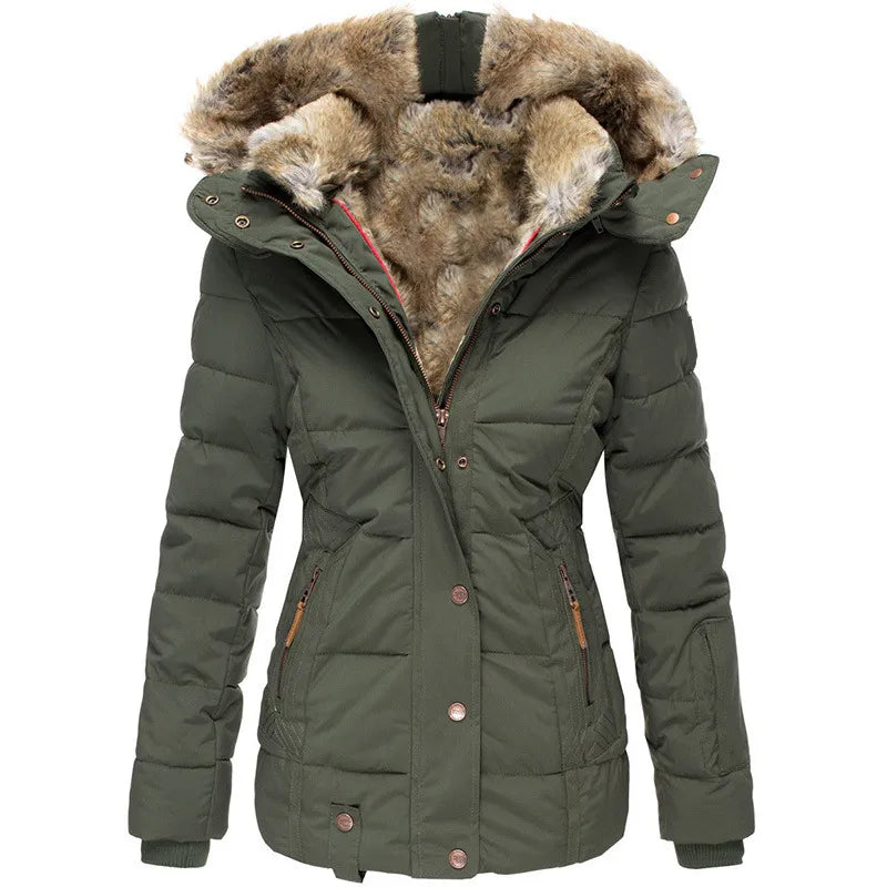 Women’s Winter Puffer Jacket | Fur Hood Insulated Waterproof Coat Khaki