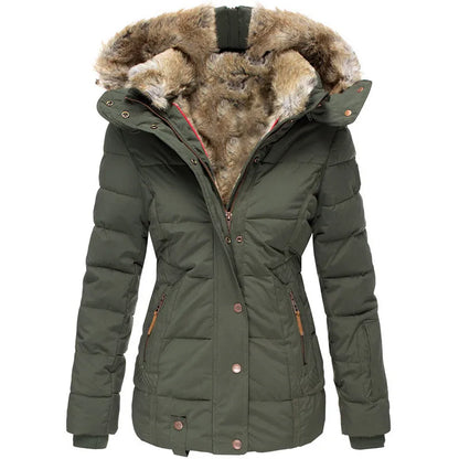 Women’s Winter Puffer Jacket | Fur Hood Insulated Waterproof Coat Khaki