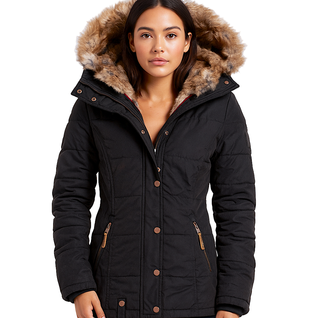 Women’s Winter Puffer Jacket | Fur Hood Insulated Waterproof Coat Jet Black