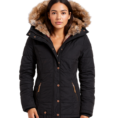 Women’s Winter Puffer Jacket | Fur Hood Insulated Waterproof Coat Jet Black