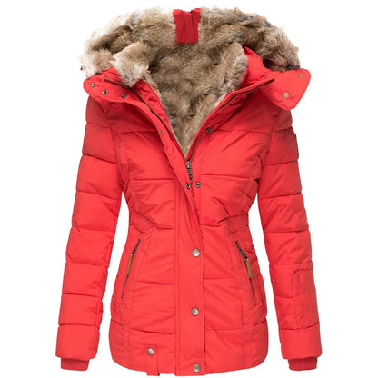 Women’s Winter Puffer Jacket | Fur Hood Insulated Waterproof Coat Ruby