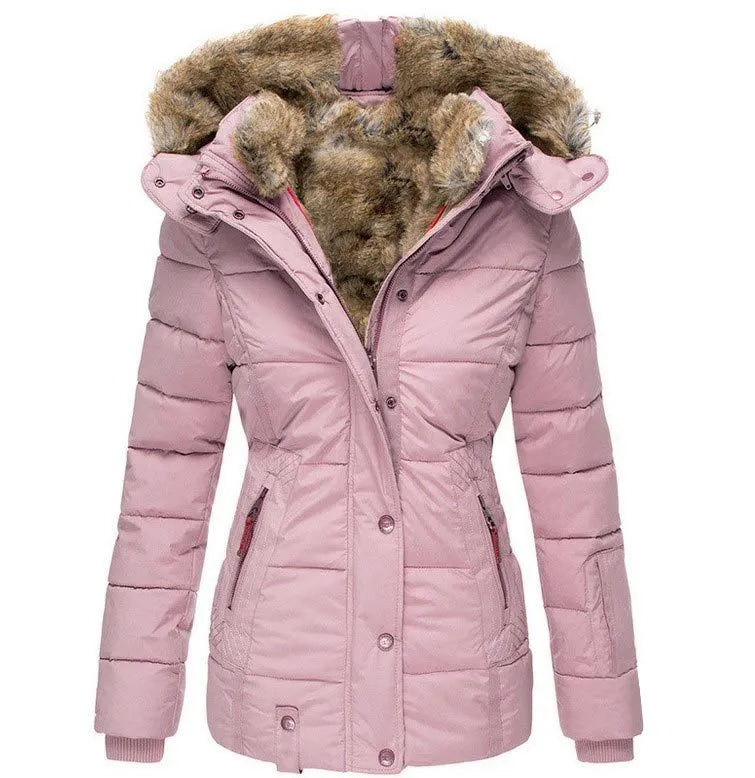 Women’s Winter Puffer Jacket | Fur Hood Insulated Waterproof Coat Pink