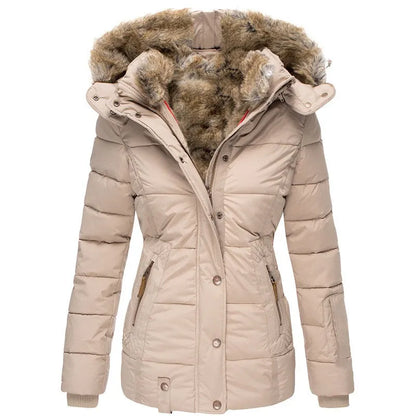 Women’s Winter Puffer Jacket | Fur Hood Insulated Waterproof Coat Beige